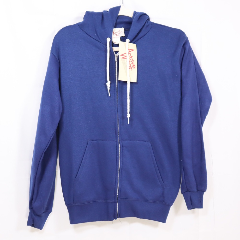 Active Wear‎ Zip Up Hoodie Small Blue Mens Vintage NWT Sweatshirt Deadstock